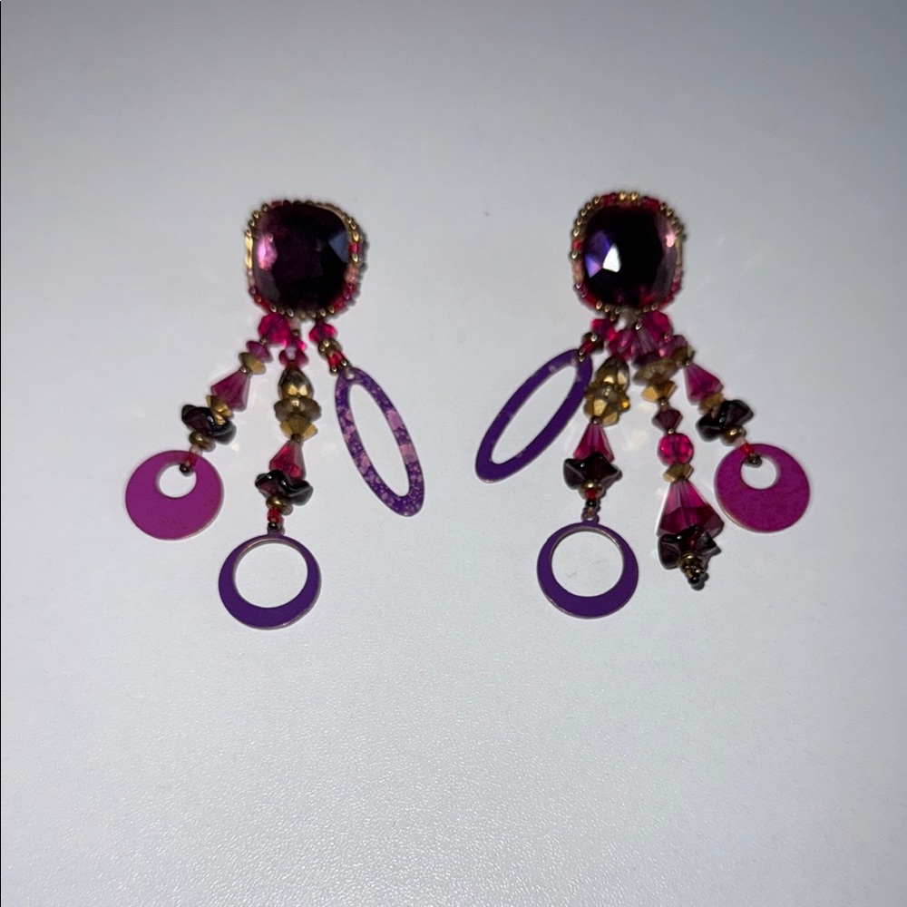 Vintage Chipita Purple and Gold Dangle Earrings